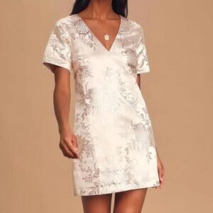 Lulus Go With the Glow Metallic Jacquard Shift Dress XS